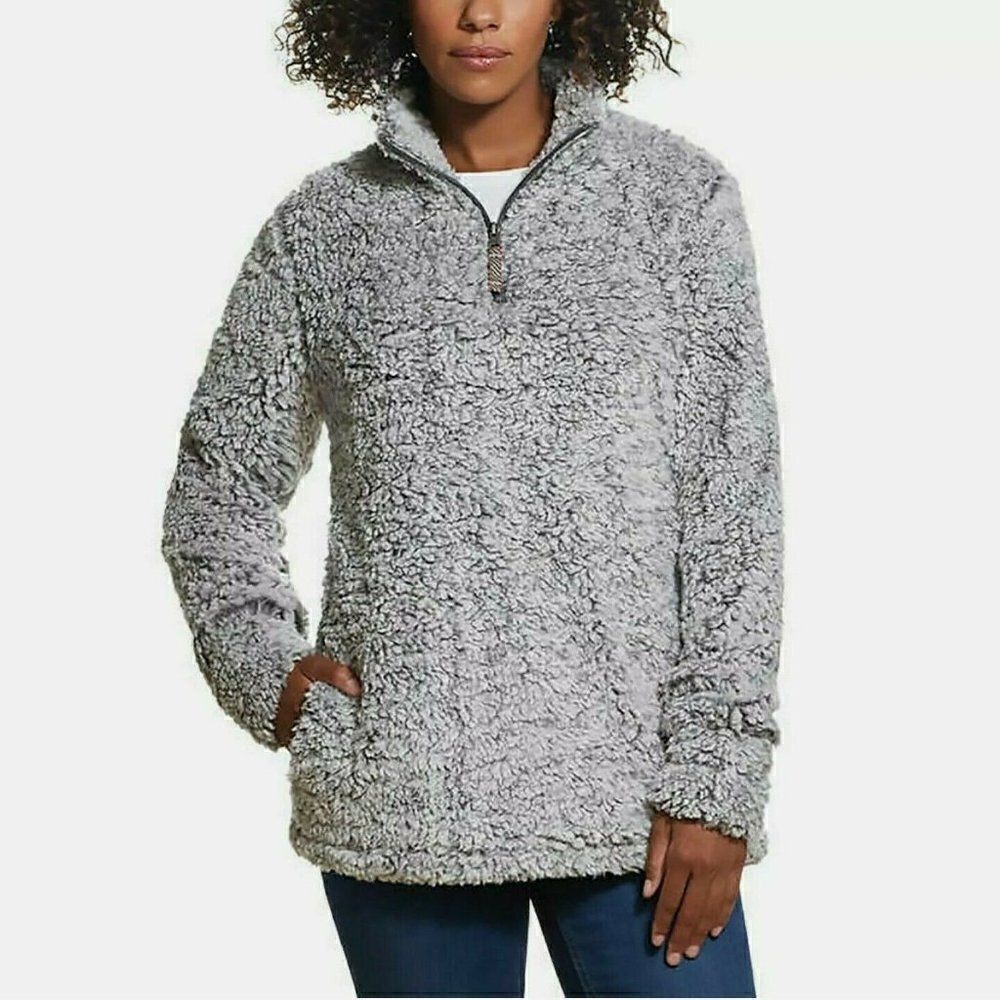 Weatherproof Vintage Women's Frosty Sherpa Pullover, DOLPHIN GREY, Size Small